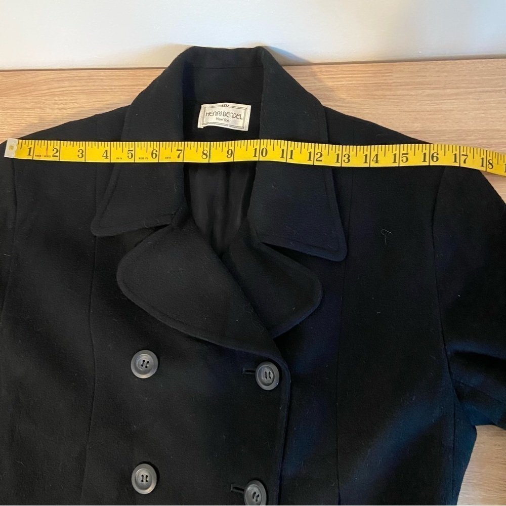 Henri Bendel Cashmere Wool Cropped Double Breasted Blazer Peacoat Black Size 8 - Picture 9 of 11